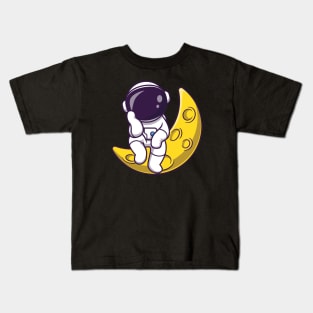 Astronaut Sitting On Moon Cartoon Kids T-Shirt